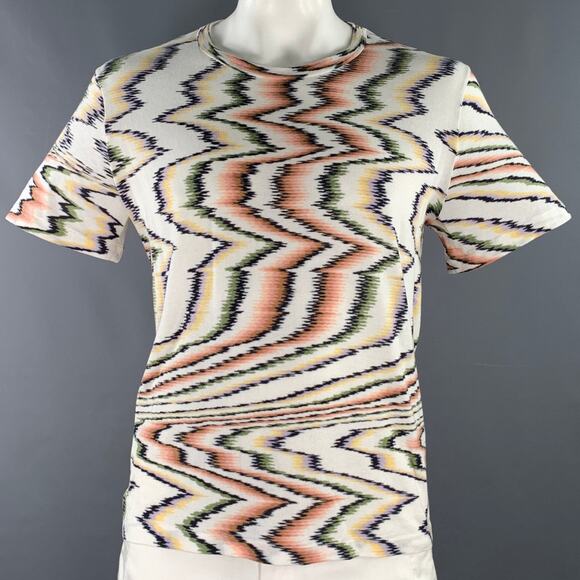 M MISSONI Size XL White Multi Color Zig Zag Cotton Crew Neck T-shirt